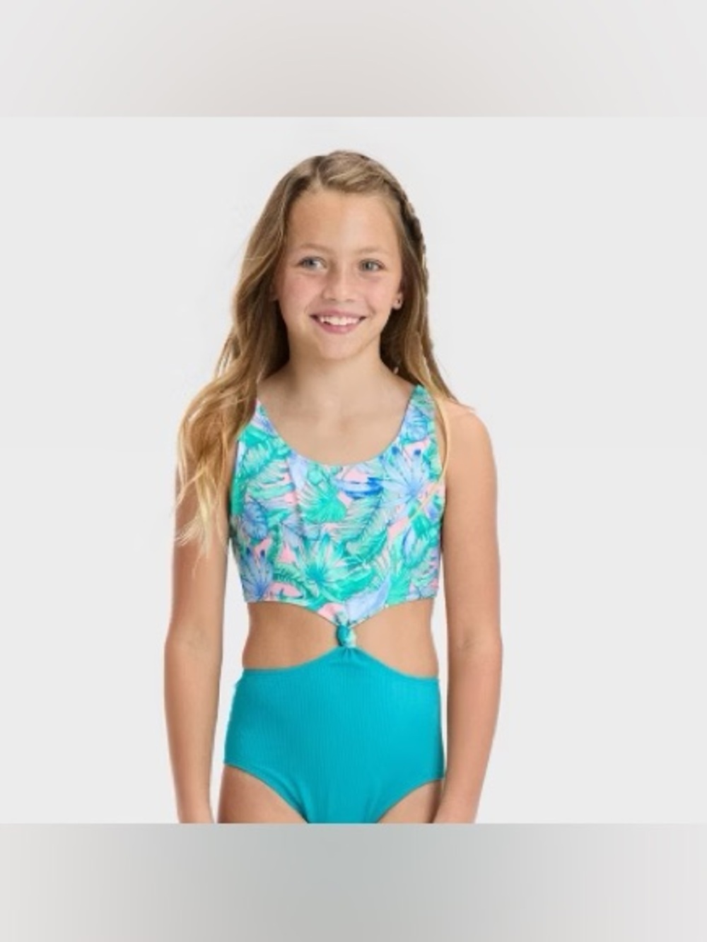 New Cat and Jack Girls Tropical Print Cutout One-Piece Swimsuit size L 10/12